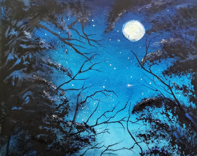 8 X 10 Full Moon in Spooky Forest Print, Blue Moon Art, Spooky Gift ...