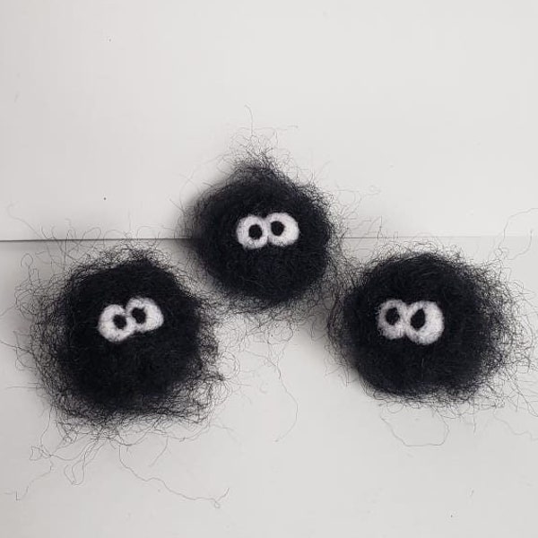 Needle Felted Soot Sprite, Adorable Kawaii Soot Sprite, Spirited Away, dark spirits, black fuzzy ball with eyes