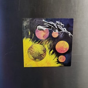 Sci Fi Fantasy Planet Spaceship Magnet, Futuristic Artwork, Sun in Space Magnet, Cool Unique Locker and Refrigerator Magnet
