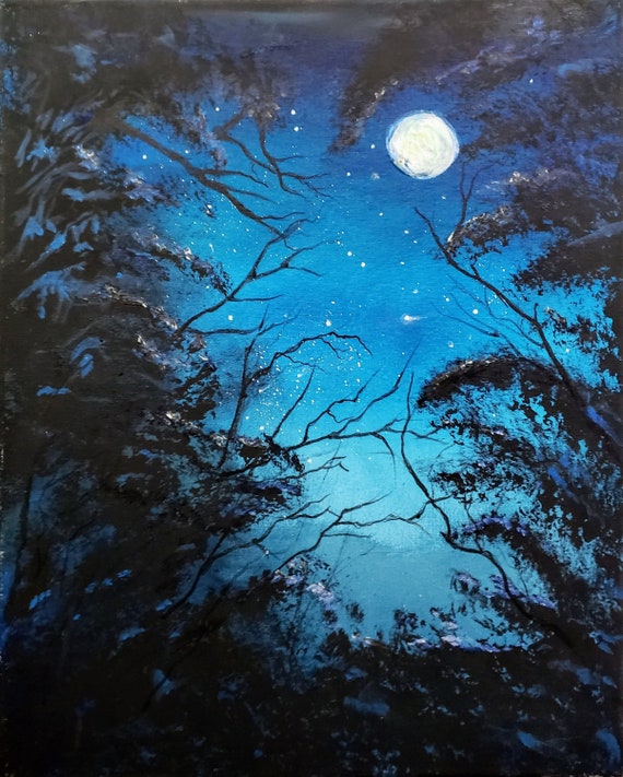 8 X 10 Full Moon in Spooky Forest Print Blue Moon Art Spooky | Etsy