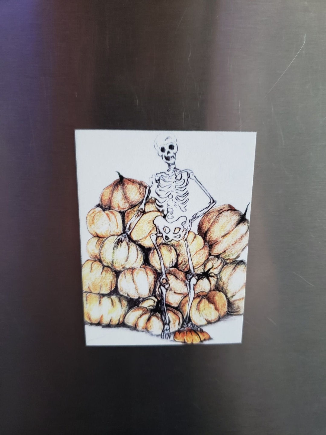 Spooky Skeleton With Pumpkins Magnet, Halloween Magnet, Skeleton Magnet ...