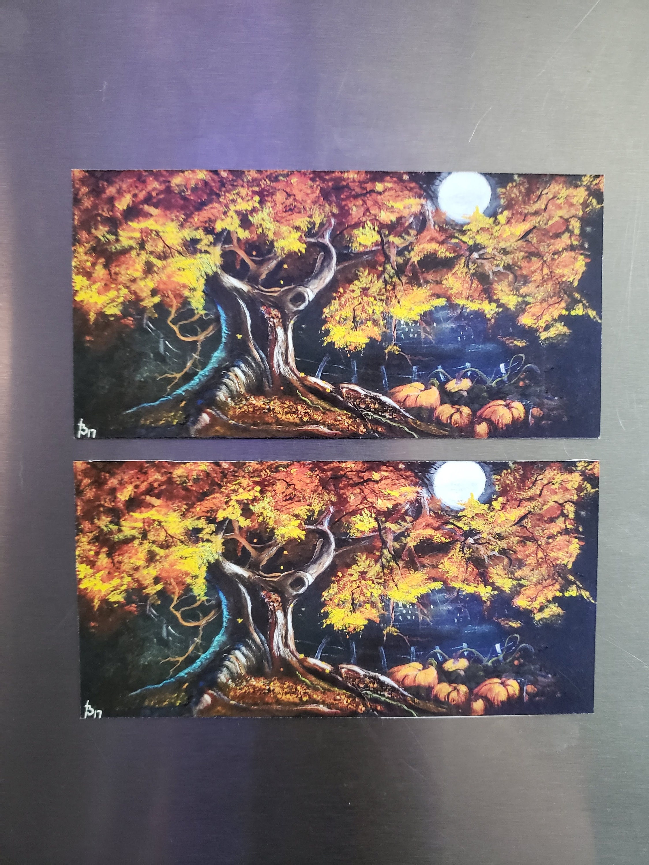 Autumn Tree Magnet, Fall Tree, Full Moon, Halloween Art, Spooky Magnet ...