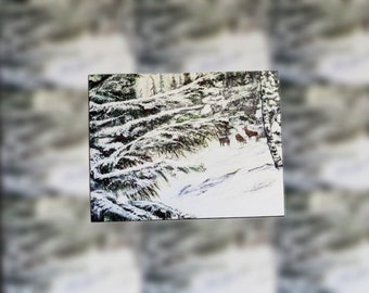 Pine Tree Winter Scene with Deer Sticker, Wildlife Sticker, Animal Art, Snow Scene