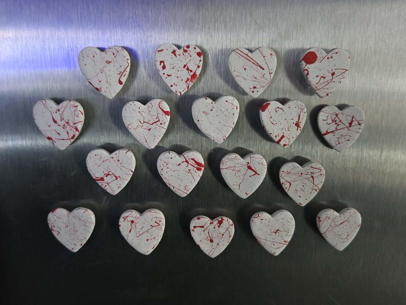 Blood Spatter Valentine's day Heart magnets, bloody hearts, Romantic Spooky Gift Idea, Anniversary gift idea, Halloween Fridge Magnet image 9
