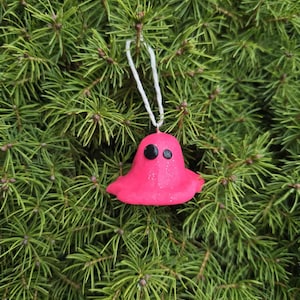 Pink Ghost Christmas Ornament: Handmade Polymer Clay Spooky Decoration