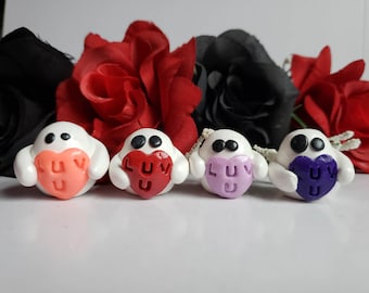 Romantic Valentines Day Ghosts, Cute Ghost with Heart, Romantic Spooky Gift for her, Gothic Love Gift, Adorable Mini Ghost Figurine, Luv U
