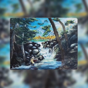 Sticker Fisherman in Creek, sticker vissen, sticker buiten, cadeaus voor hem, Vaderdagcadeau, cadeaumand stuffer, natuurkunst, Adirondack
