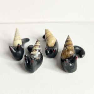 Tiny Gothic Polymer Clay Snail Figurine with Real Shell, Cottagecore decor for fairy garden
