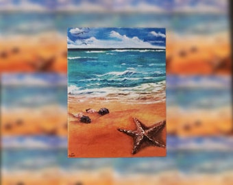 Beach Sticker, Starfish Sticker, Hermit Crab Sticker, Beach Scene art, Ocean Sticker, Gift basket stuffer, Surfer gift, Seashore art