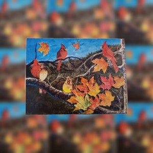 Kardinaal in de Sticker van de Boom van de Daling, De Kunst van de aard, De Kunst van de vogel, De sticker van het wild, De Bladeren van de herfst