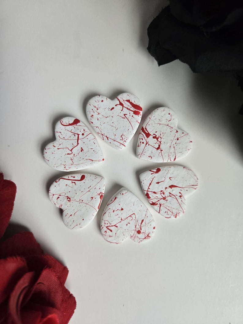 Blood Spatter Valentine's day Heart magnets, bloody hearts, Romantic Spooky Gift Idea, Anniversary gift idea, Halloween Fridge Magnet image 10