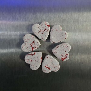 Blood Spatter Valentine's day Heart magnets, bloody hearts, Romantic Spooky Gift Idea, Anniversary gift idea, Halloween Fridge Magnet image 2
