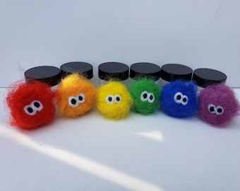 Needle Felted Poof Monsters, Monster in a jar, Rainbow Monsters, Rainbow needle felted critters, Cute gift Idea