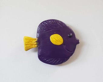 2.5" Purple Tang Magnet, Polymer Clay fish refrigerator magnet, saltwater fish, Marine, Aquarium, Cute little fishy, fisherman gift idea