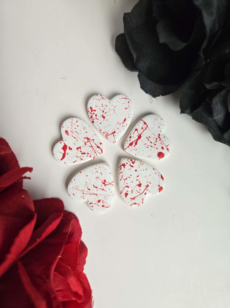 Blood Spatter Valentine's day Heart magnets, bloody hearts, Romantic Spooky Gift Idea, Anniversary gift idea, Halloween Fridge Magnet image 1