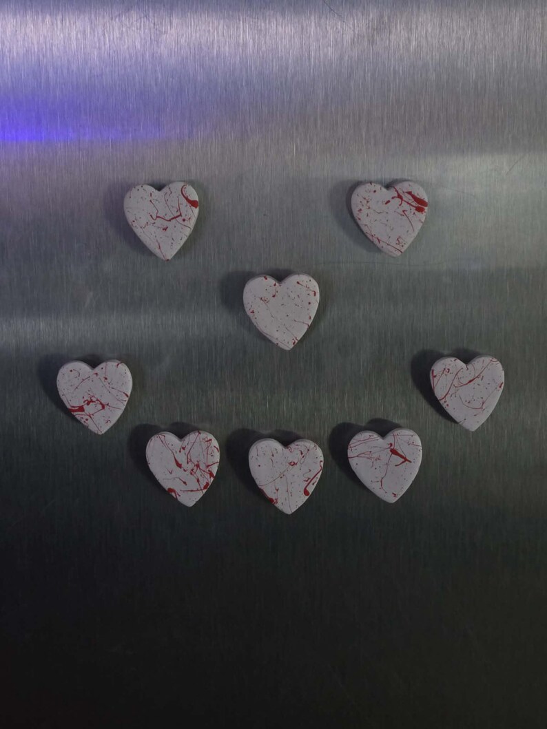 Blood Spatter Valentine's day Heart magnets, bloody hearts, Romantic Spooky Gift Idea, Anniversary gift idea, Halloween Fridge Magnet image 8
