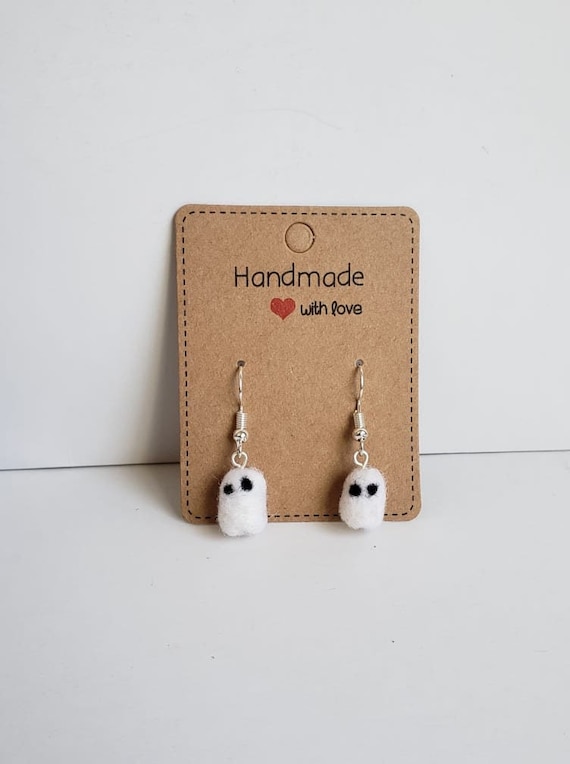 Tiny Needle Felted Ghost Earrings, Cute Dangle Earrings, Gothic Horror Jewelry, Halloween Earrings, Spooky Gift Basket Stuffer, Witchy Gift