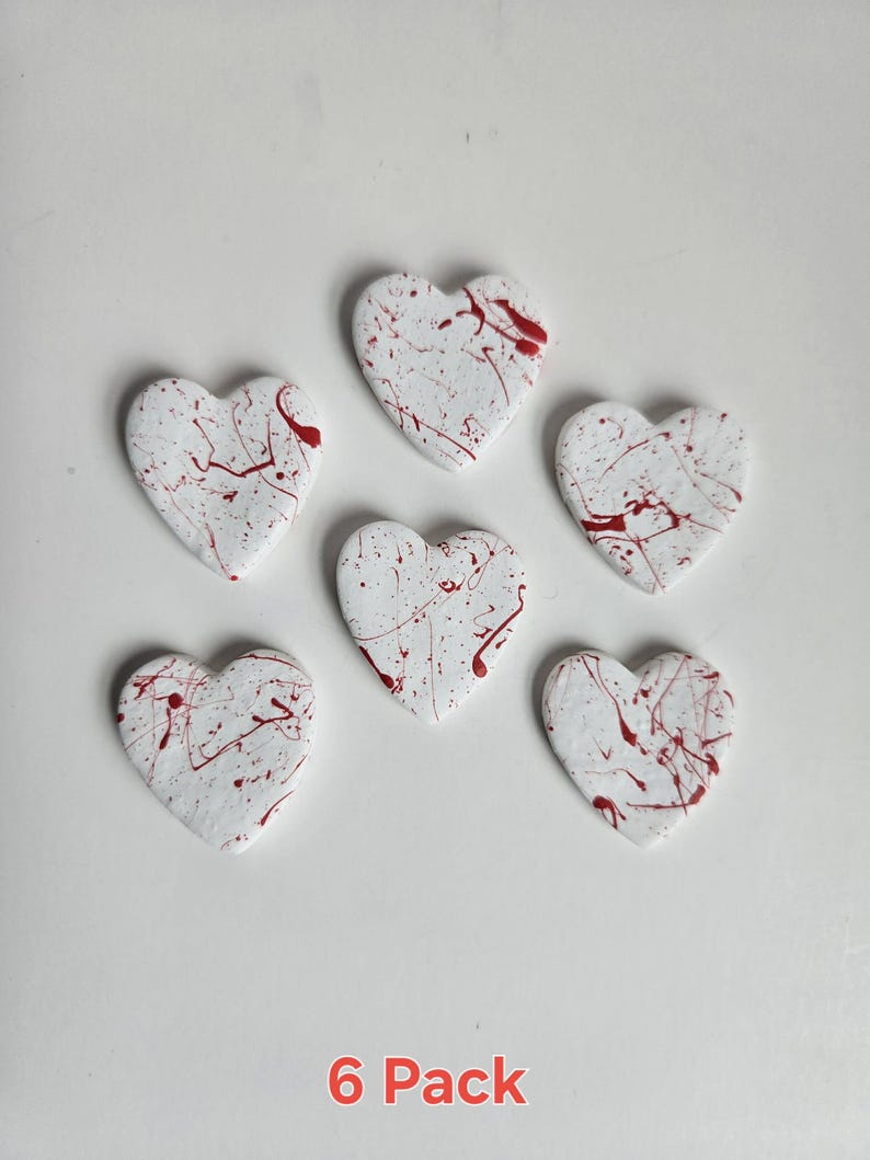Blood Spatter Valentine's day Heart magnets, bloody hearts, Romantic Spooky Gift Idea, Anniversary gift idea, Halloween Fridge Magnet 6 Pack Magnets
