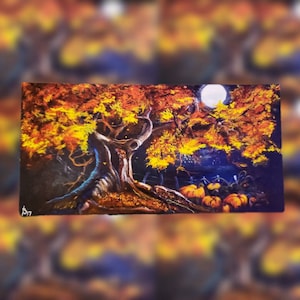 Autumn Tree Sticker, Fall Tree Sticker, Halloween Sticker, Gift Basket Stuffer, griezelig cadeau, Witchy kunst, Pompoen patch kunst, Volle maan kunst