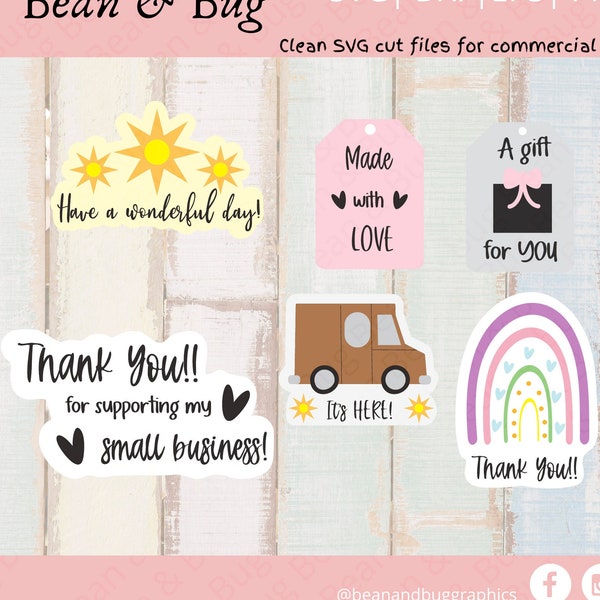 Thank you sticker bundle SVG - Packaging stickers - Delivery truck sticker - Rainbow stickers clip art - Print then cut