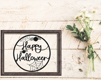 Happy Halloween SVG - Spiderweb clipart - Camisa clipart de otoño - Cobweb Spider Mug - archivo de corte de corona para cricut - Diseño de otoño - letrero de madera
