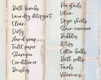 Bathroom labels SVG - Spring Cleaning - Laundry labels cut file - Organization SVG