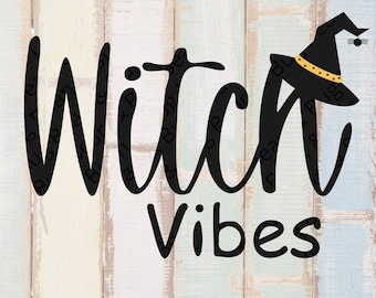 Witch Vibes Halloween SVG - Spider clipart - Sombrero de bruja - Camisa de otoño - Taza - archivo cortado para cricut - Diseño de otoño - Signo de madera de araña