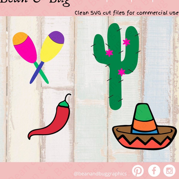 Cinco De Mayo SVG - Sombrero svg - Maracas SVG - Chili Pepper cut file - Cactus SVG - Summer eps - May 5th cut file