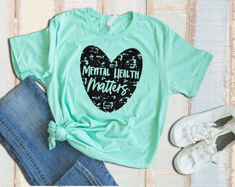 Mental Health Matters SVG design- Grunge heart clipart frame- Camisa de concientización sobre la salud mental - Imprimir y luego cortar - Taza solidaria