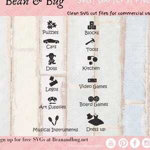 Playroom Label SVG - Spring Cleaning - Toy labels cut file - Organization SVG - Toy bin clip art