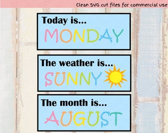 Classroom Focus board SVG - Regreso a clases - Clima - Días de la semana - Meses - Plantilla imprimible PNG - Imprimir y luego cortar - Imágenes prediseñadas de guardería