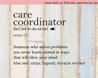Definición de coordinador de atención SVG - Camisa divertida de enfermera de trabajo social - Solucionador de problemas - Taza de clip art Ninja - Signo de trabajador milagroso - Arte enmarcado