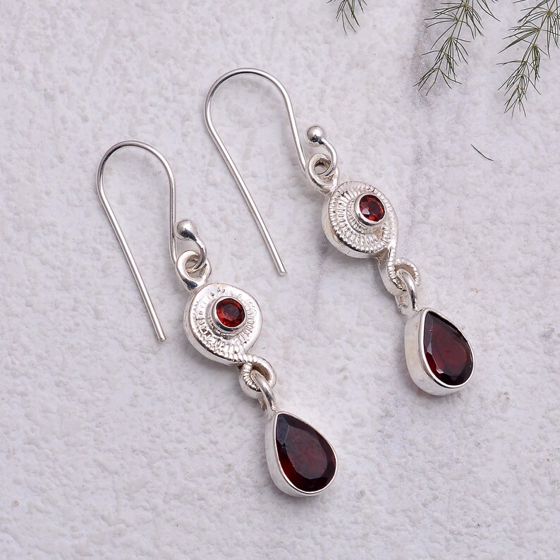 925 Sterling Silver Garnet EarringHandmade Natural Red Garnet Gemstone EarringTear Drop Shape Stone Earring