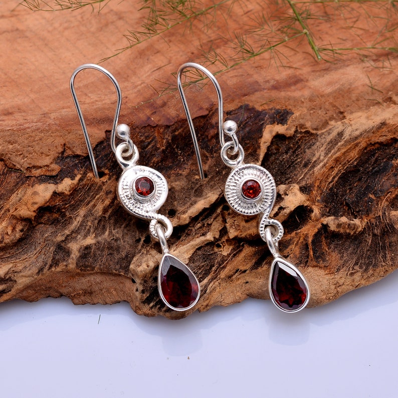 925 Sterling Silver Garnet EarringHandmade Natural Red Garnet Gemstone EarringTear Drop Shape Stone Earring
