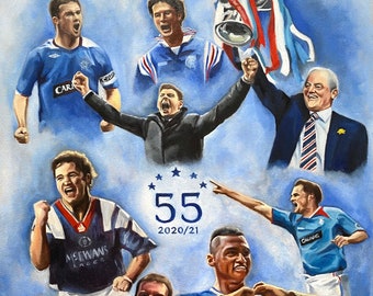 Glasgow Rangers FC Limited Edition Print | Giclée Print | Celebrating 55 Scottish Titles | Limited Edition | Wall Art | Fine Art | Gift