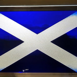 Scottish St.Andrew&#39;s flag, sandblasted stained glass sun-catcher, Euro Football 2021, Football teams, Saltire