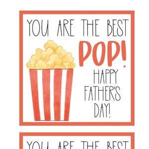 AFDRUKBARE Popcorn TAGS -Vaderdag, popcorn, jij bent de beste pop, Bedankt Vaderdag Tags, vaderdagtraktatie Digitale Download