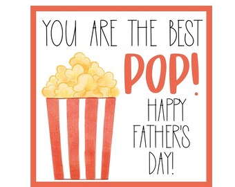 PRINTABLE Popcorn TAGS -Father&#39;s Day, popcorn, you are the best pop, Thank you Fathers day Tags, fathers day treat Digital Download
