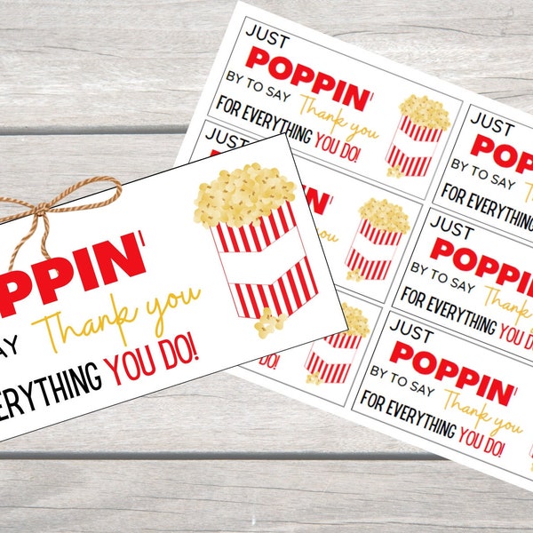 PRINTABLE TAGS  Teacher Appreciation - Popcorn, Thank you Tags, Digital Download