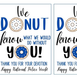 TAGS IMPRIMÍVEIS - Semana da Polícia Nacional/obrigado, DONUT, nós não sabemos o que faríamos sem você, Tags de agradecimento, Download digital