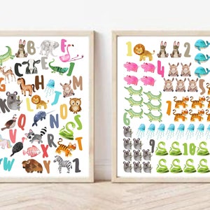 Animal Alphabet Printable, Watercolor Animals, Count to 10 Nursery, kids alphabet poster, Cute Animal Decor