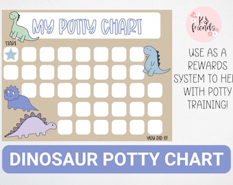 Tabla de entrenamiento para ir al baño con dinosaurios: tabla de comportamiento imprimible con pegatinas para niños, descarga instantánea, tabla de entrenamiento para ir al baño con temática de T-Rex para niños pequeños.