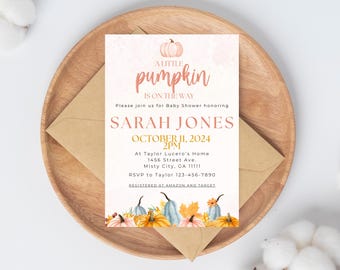 A Little Pumpkin is On the Way, Baby Shower Invitation, Girl Baby Sprinkle, Pink Pumpkin Shower, Pink Floral