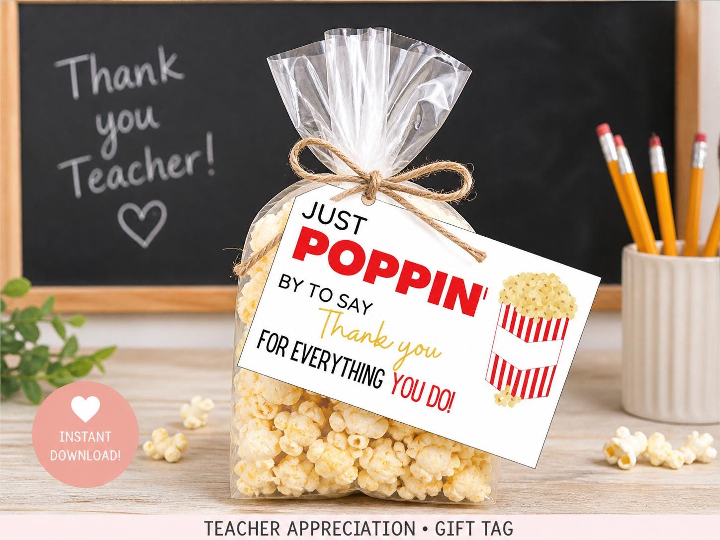 Just Poppin by to Say Thank You Popcorn Tag Editable Canva