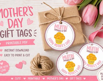 Etiquetas imprimibles - Día de la Madre - Magdalenas, MUFFIN se compara contigo. Etiquetas de agradecimiento, descarga digital