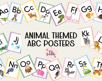 Classroom Poster Learn ABCs, Safari Animal Themed Alphabet Digital Download, Jungle Animals Learning Tool for Children