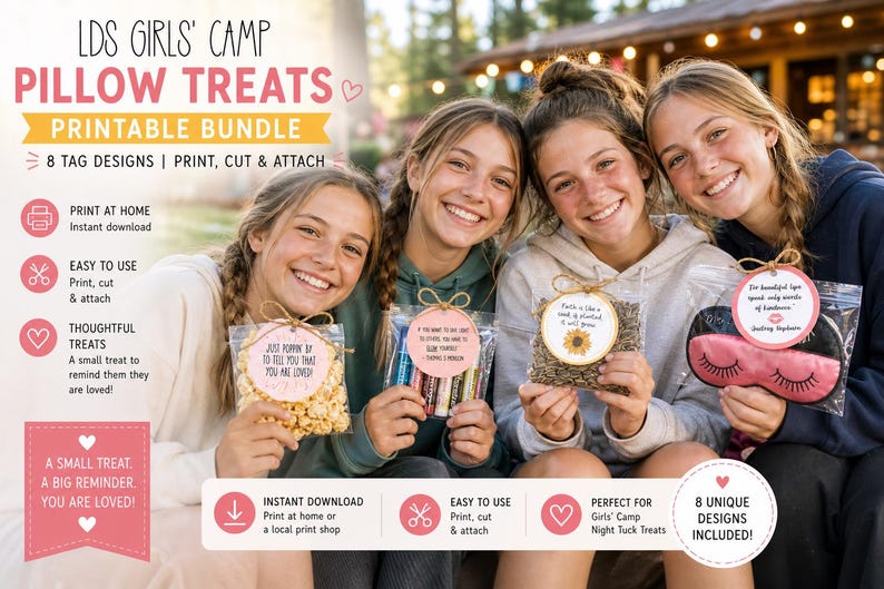 Oreiller de camp pour filles LDS à imprimer | Night Tuck pour les jeunes femmes | Toile modifiable pour le camp YW image 2