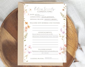 Relief Society Conducting Sheet- Ministering- Relief Society Agenda, LDS Newsletter, LDS Bookmark
