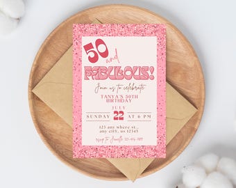 Rose Gold 50th Birthday Dinner Invitation, Editable (Digital Download)