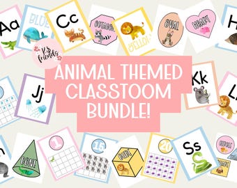 Learn ABCs Animal Classroom Bundle, Safari Themed Posters, Counting & Shape Worksheets, Jungle Animals Digital Download, Educational Gift